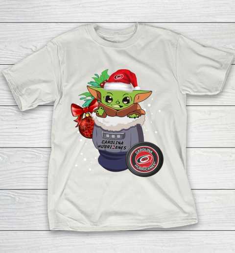 Carolina Hurricanes Christmas Baby Yoda Star Wars Funny Happy NHL Youth T-Shirt 11