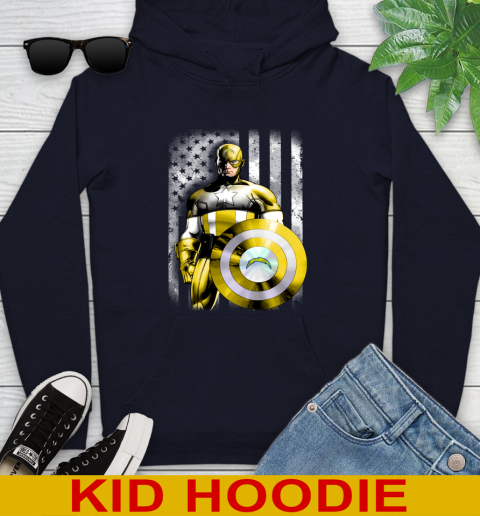 Los Angeles Chargers NFL Football Captain America Marvel Avengers American Flag Shirt Youth Hoodie 3