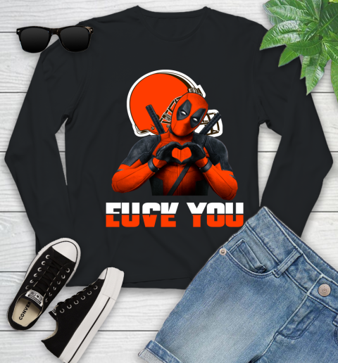 NHL Cleveland Browns Deadpool Love You Fuck You Football Sports Youth Long Sleeve
