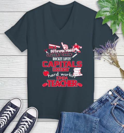 Washington Capitals NHL I'm A Difference Making Student Caring Hockey Loving Kinda Teacher Women's V-Neck T-Shirt 8