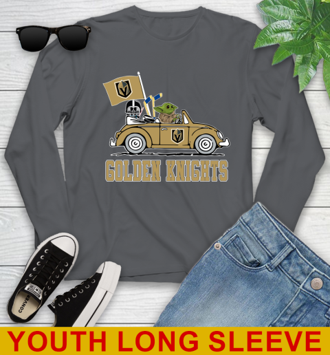 NHL Hockey Vegas Golden Knights Darth Vader Baby Yoda Driving Star Wars Shirt Youth Long Sleeve 9