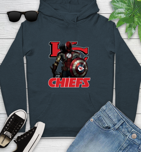 NFL Captain America Thor Spider Man Hawkeye Avengers Endgame Football Kansas City Chiefs Youth Hoodie 8
