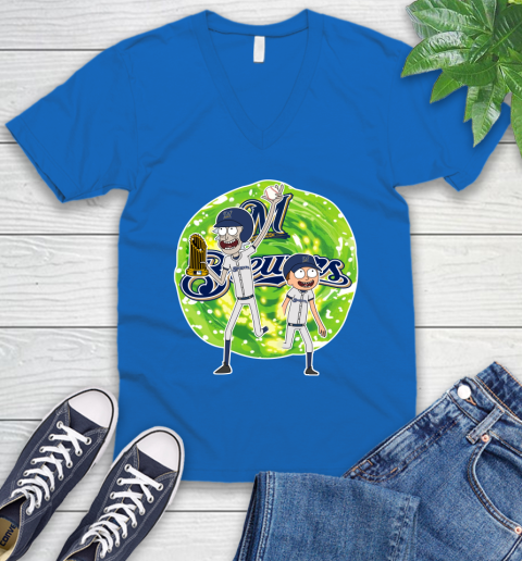 MLB Milwaukee Brewers Rick And Morty Commissioner's Trophy Baseball Sports V-Neck T-Shirt 6