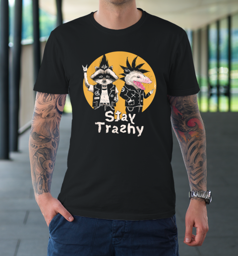 Funny Stay Trashy Opossum Raccoon Rock T-Shirt