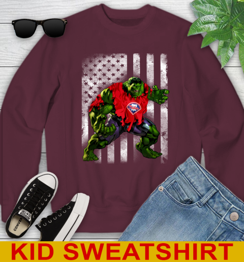Philadelphia Phillies Hulk Marvel Avengers MLB Baseball American Flag Youth Sweatshirt 4
