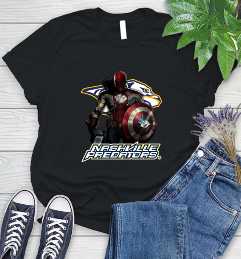 NHL Captain America Thor Spider Man Hawkeye Avengers Endgame Hockey Nashville Predators Women's T-Shirt 2