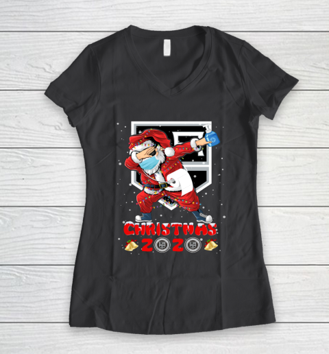 Los Angeles Kings Funny Santa Claus Dabbing Christmas 2020 NHL Women's V-Neck T-Shirt 6
