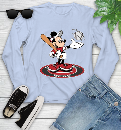 MLB Baseball Cincinnati Reds Cheerful Mickey Disney Shirt Youth Long Sleeve 9