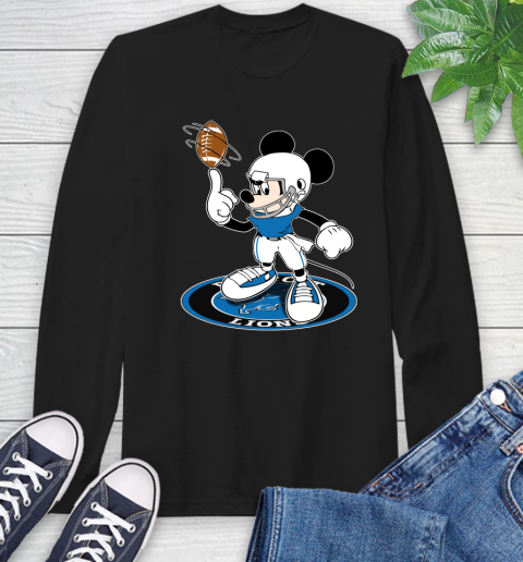 NFL Football Detroit Lions Cheerful Mickey Disney Shirt Long Sleeve T-Shirt