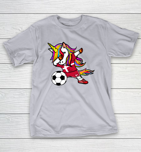 Funny Dabbing Unicorn Denmark Football Danish Flag Soccer T-Shirt 18
