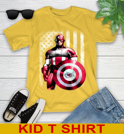 Kansas City Chiefs NFL Football Captain America Marvel Avengers American Flag Shirt Youth T-Shirt 9