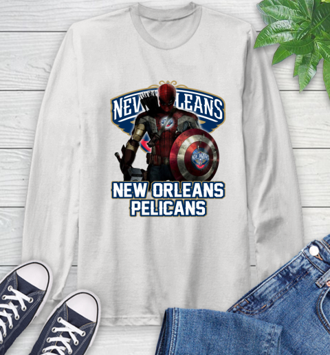 New Orleans Pelicans NBA Basketball Captain America Thor Spider Man Hawkeye Avengers Long Sleeve T-Shirt