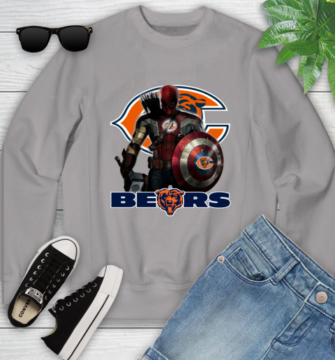 NFL Captain America Thor Spider Man Hawkeye Avengers Endgame Football Chicago Bears Youth Sweatshirt 4