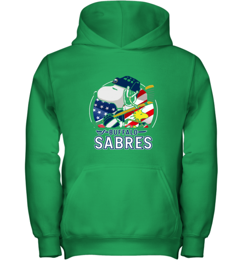 ubqf buffalo sabres ice hockey snoopy and woodstock nhl youth hoodie 43 front irish green