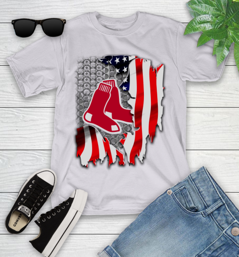 Boston Red Sox MLB Baseball American Flag Youth T-Shirt 4