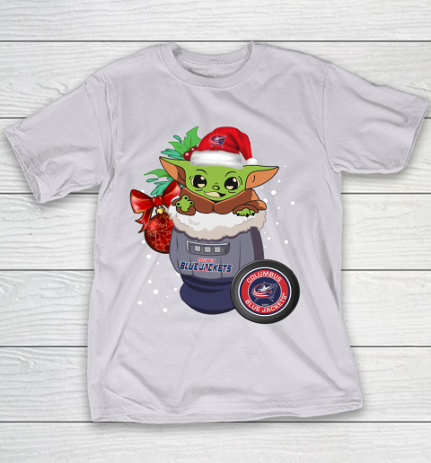 Columbus Blue Jackets Christmas Baby Yoda Star Wars Funny Happy NHL Youth T-Shirt 5