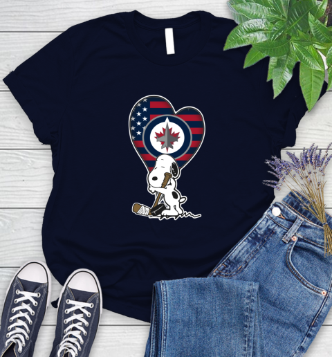 Winnipeg Jets NHL Hockey The Peanuts Movie Adorable Snoopy Women's T-Shirt 3