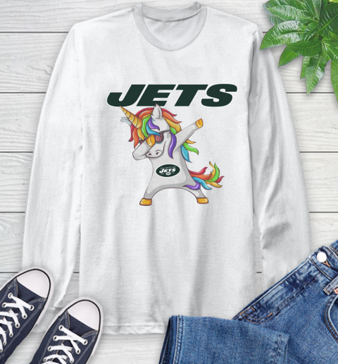 New York Jets NFL Football Funny Unicorn Dabbing Sports Long Sleeve T-Shirt