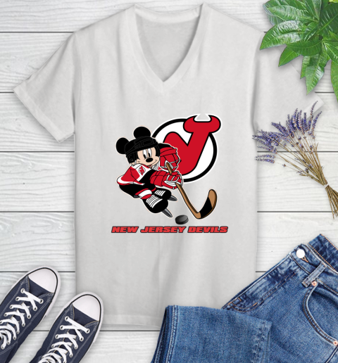 NHL New Jersey Devils Mickey Mouse Disney Hockey T Shirt Women's V-Neck T-Shirt