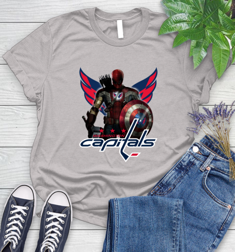 NHL Captain America Thor Spider Man Hawkeye Avengers Endgame Hockey Washington Capitals Women's T-Shirt 10