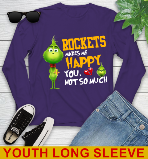 NBA Houston Rockets Makes Me Happy You Not So Much Grinch Basketball Sports Youth Long Sleeve - Image 5
