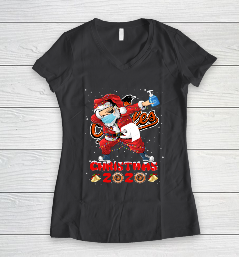 Baltimore Orioles Funny Santa Claus Dabbing Christmas 2020 MLB Women's V-Neck T-Shirt 6