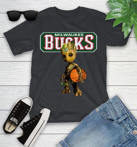 Milwaukee Bucks NBA Basketball Groot Marvel Guardians Of The Galaxy Youth T-Shirt 2
