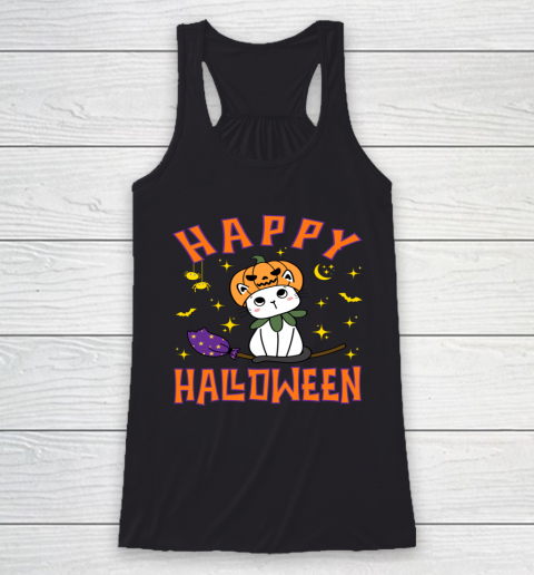 Halloween Shirt For Women and Cat Happy Halloween Cat Pumpkin Cute Kitten Witch Kawaii Neko Racerback Tank