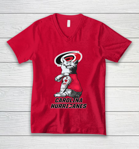 NHL My Cat Loves Carolina Hurricanes Hockey V-Neck T-Shirt 6