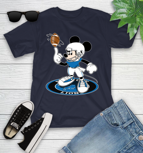 NFL Football Detroit Lions Cheerful Mickey Disney Shirt Youth T-Shirt 3
