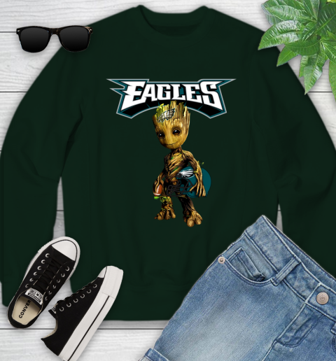 Philadelphia Eagles NFL Football Groot Marvel Guardians Of The Galaxy Youth Sweatshirt 10