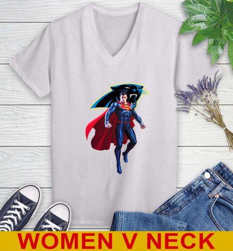 NFL Superman DC Sports Football Carolina Panthers Women's V-Neck T-Shirt