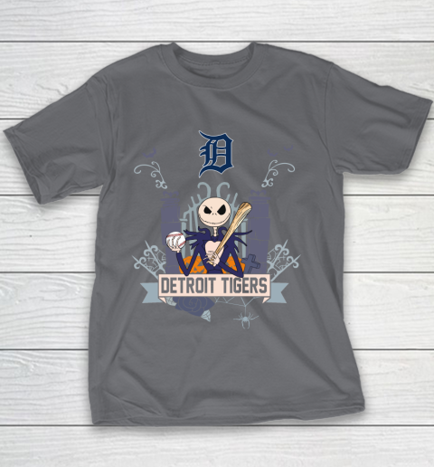 MLB Detroit Tigers Baseball Jack Skellington Halloween Youth T-Shirt 5