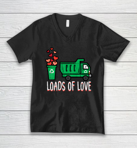 Kids Valentines Day Garbage Truck Loads Of Love V-Neck T-Shirt