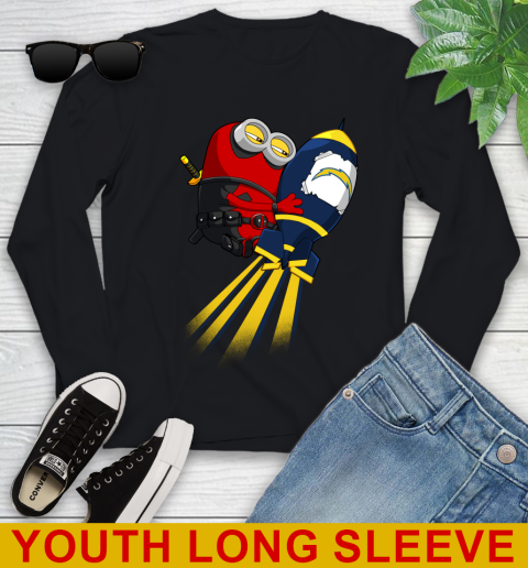 NFL Football Los Angeles Chargers Deadpool Minion Marvel Shirt Youth Long Sleeve