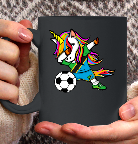 Dabbing Unicorn Tanzania Football Tanzanian Flag Soccer Ceramic Mug 11oz