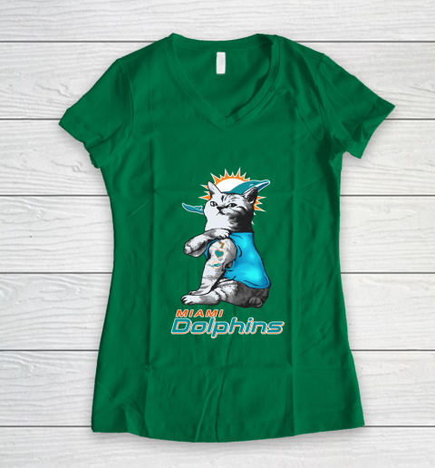NFL Football My Cat Loves Miami Dolphins Women's V-Neck T-Shirt 3