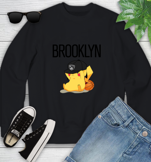 NBA Pikachu Basketball Sports Brooklyn Nets Youth Sweatshirt 2