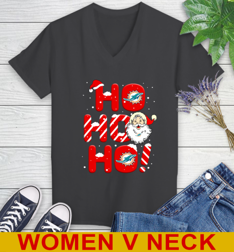 Miami Dolphins NFL Football Ho Ho Ho Santa Claus Merry Christmas Shirt Women's V-Neck T-Shirt 8