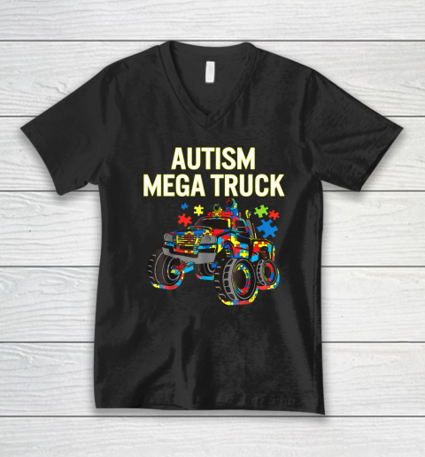 Autism Mega Truck Shirt Monster Truck Autism Awareness V-Neck T-Shirt