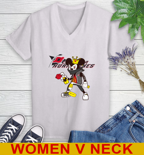 Carolina Hurricanes NHL Hockey Mickey Peace Sign Sports Women's V-Neck T-Shirt