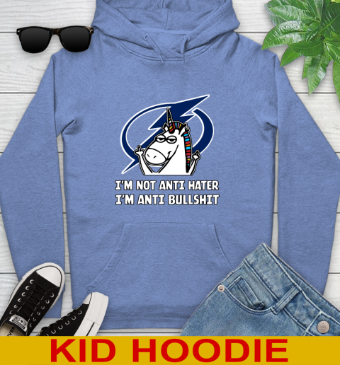Tampa Bay Lightning NHL Hockey Unicorn I'm Not Anti Hater I'm Anti Bullshit Youth Hoodie 12