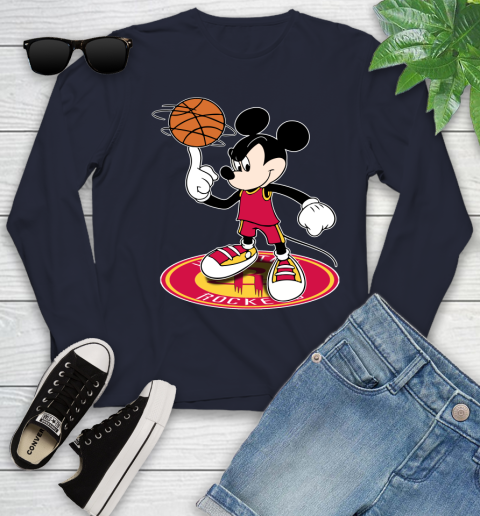 NBA Basketball Houston Rockets Cheerful Mickey Disney Shirt Youth Long Sleeve 3