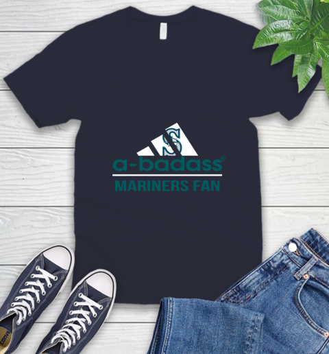 MLB A Badass Seattle Mariners Fan Adidas Baseball Sports V-Neck T-Shirt 2