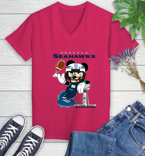 NFL Seattle Seahawks Mickey Mouse Disney Super Bowl Football T Shirt Women's V-Neck T-Shirt 9