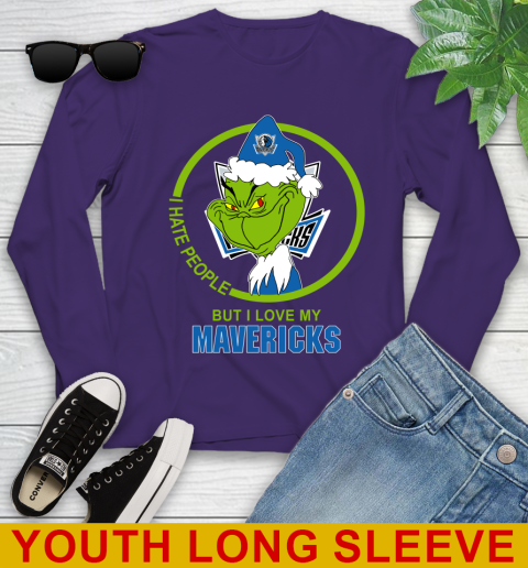 Dallas Mavericks NBA Christmas Grinch I Hate People But I Love My Favorite Basketball Team Youth Long Sleeve 5