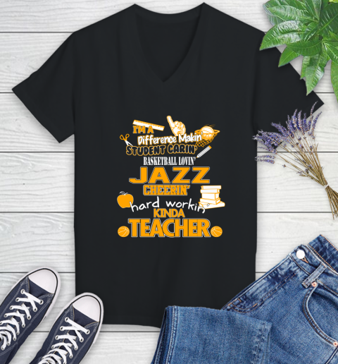 Utah Jazz NBA I'm A Difference Making Student Caring Basketball Loving Kinda Teacher Women's V-Neck T-Shirt