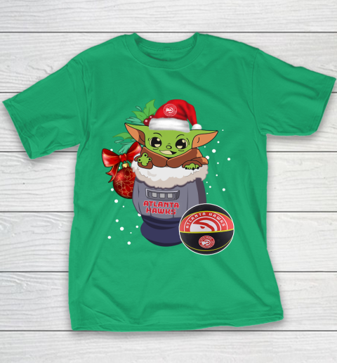 Atlanta Hawks Christmas Baby Yoda Star Wars Funny Happy NBA Youth T-Shirt