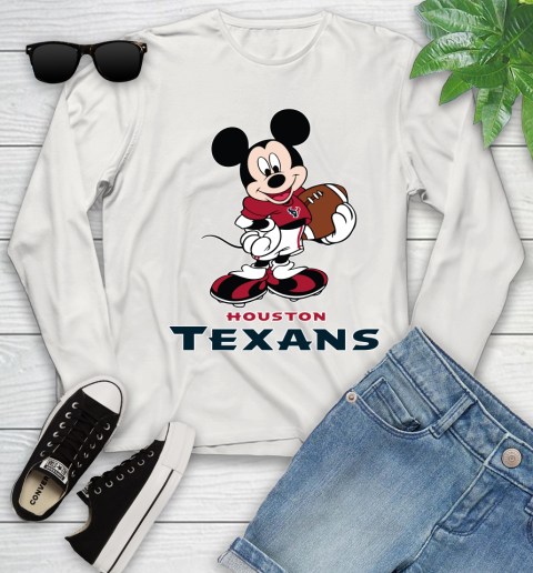 NFL Football Houston Texans Cheerful Mickey Mouse Shirt Youth Long Sleeve 12