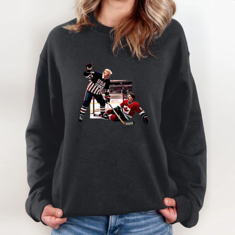 Trump Defeating Justin Trudeau Funny Hockey Sweatshirt
